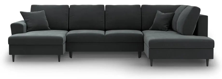 Tmavosivá zamatová rozkladacia/s úložným priestorom rohová pohovka (pravý roh/do "U") Kyoto – Cosmopolitan Design