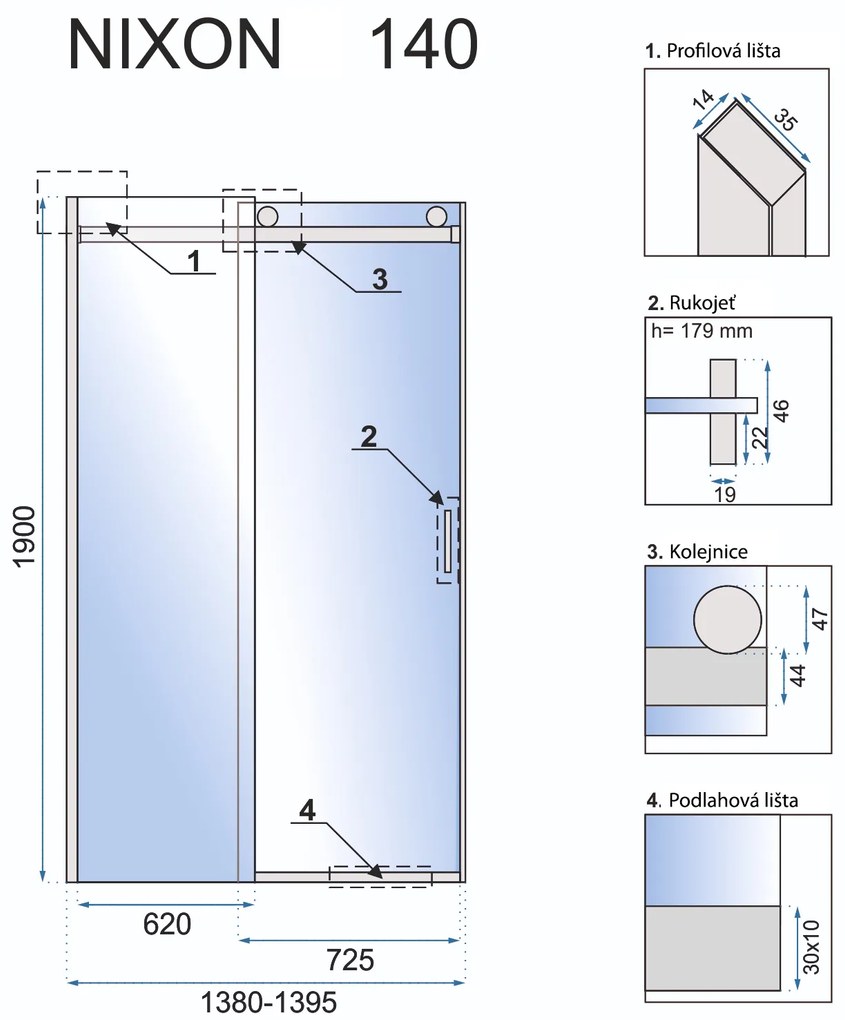 Sprchové dvere MAXMAX Rea NIXON 140 cm