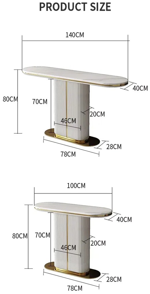 KONZOLA GASTON ZLATÝ PODSTAVEC + BIELA + SYNTETICKÝ MRAMOR