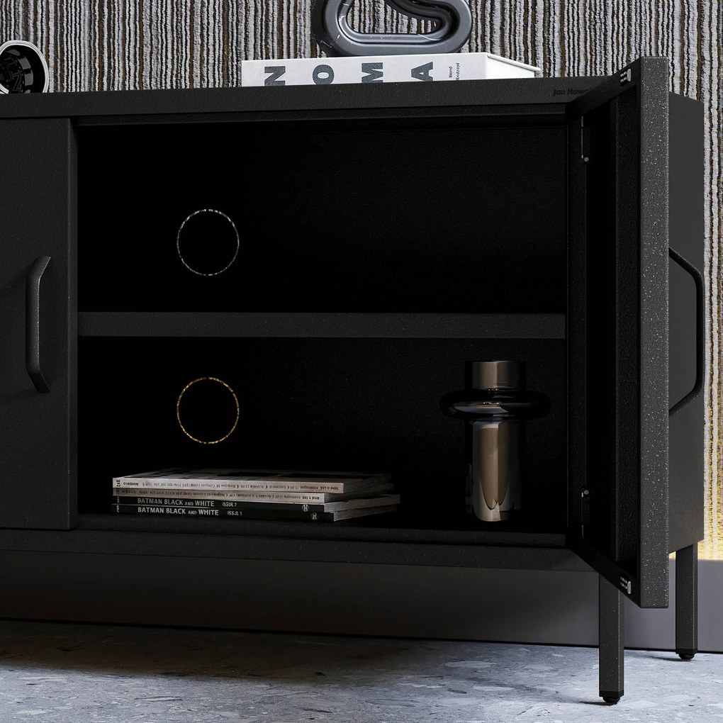 TV skrinka kovová na nožičkách čierna, 1150x595x400 mm: ROSA Modern