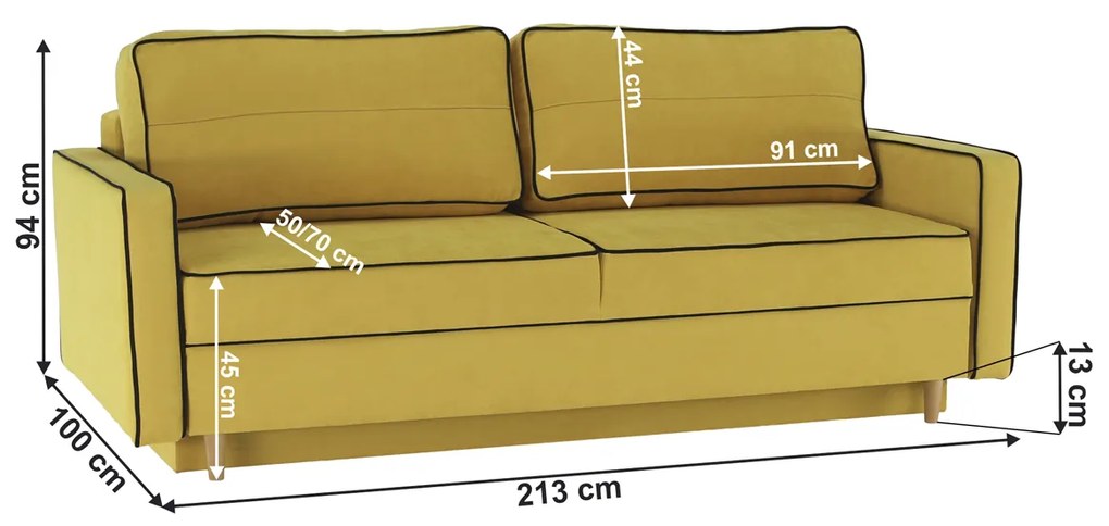 Rozkladacia pohovka s úložným priestorom Bernia - žltá / čierna