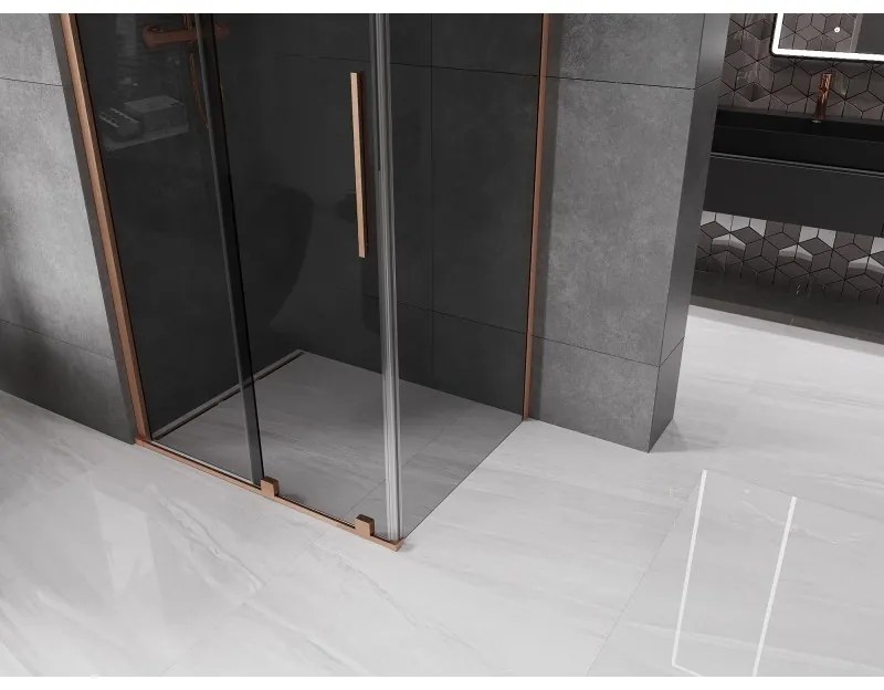 Mexen Velar, sprchový kút s posuvnými dverami 120 x 80 cm, 8mm šedé sklo, medená matná, 871-120-080-41-65