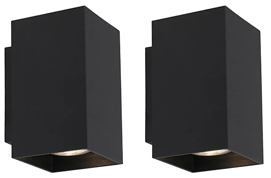 Sada 2 moderných nástenných svietidiel čiernych štvorcových 2-žiarovkových - Sandy