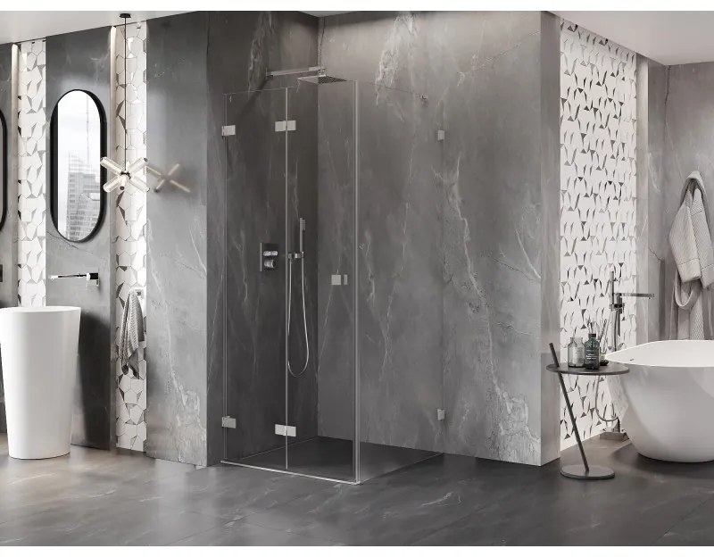 Mexen Lunar-F, skladací sprchový kút ľavý 95 x 90 cm, 8mm číre sklo, oceľový profil, 836-095-090-97-00-L