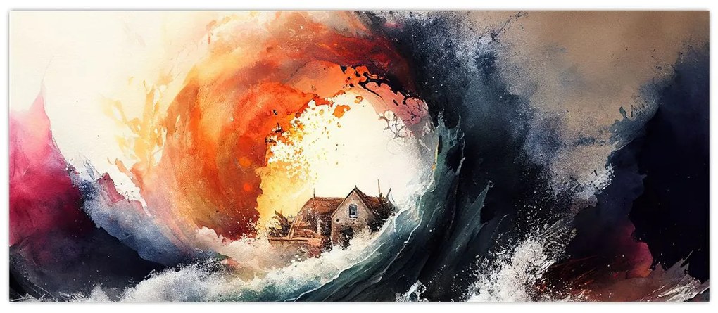 Obraz - Vo víre povodne, akvarel (120x50 cm)