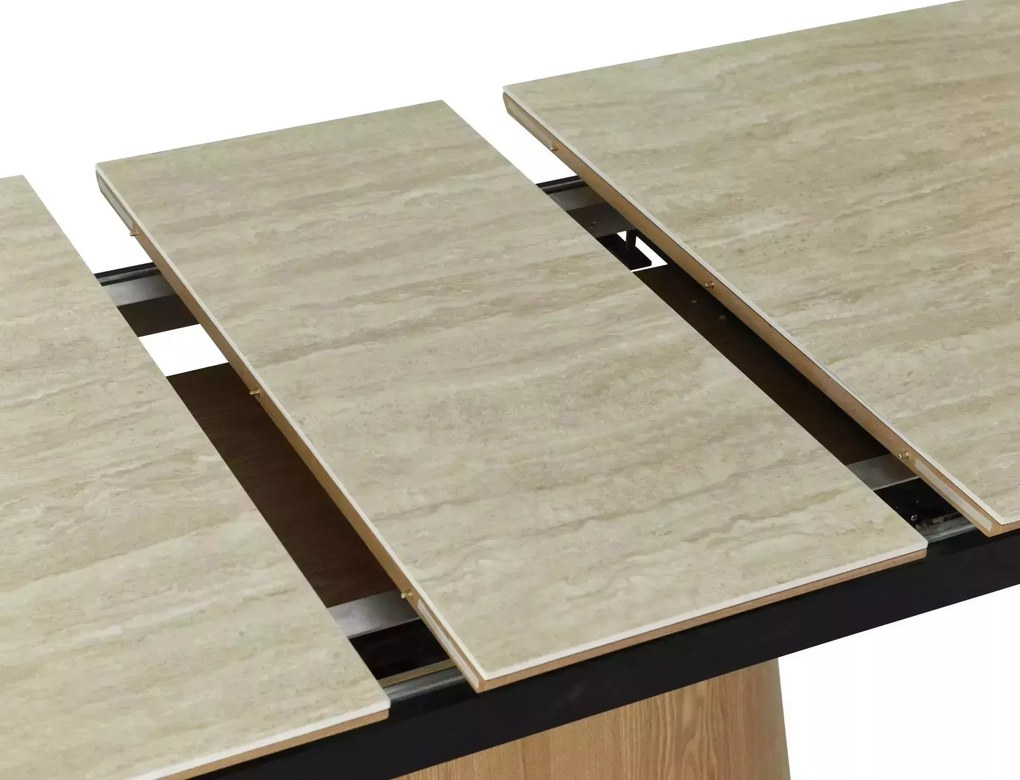 Jedálenský rozkladací stôl Monaco 160/200 cm keramika travertín/dub prírodný