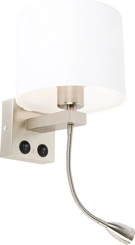 Nástenná lampa oceľ s flexibilným ramenom a bielym tienidlom 18 cm - Brescia Combi