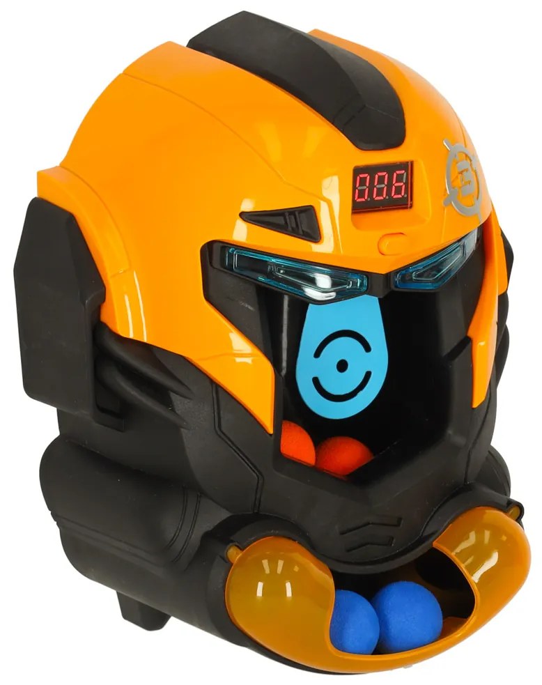 Zručnostná hra KIK Robot v helme – streľba na terč s pištoľou a 12 penovými guľôčkami, LCD displej