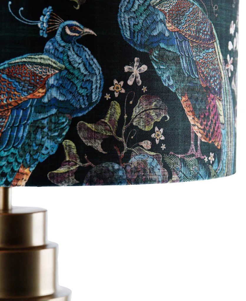 Stolná lampa bronzová s tienidlom z zamatu s farbou pavího peria so zlatom 50 cm - Bruut