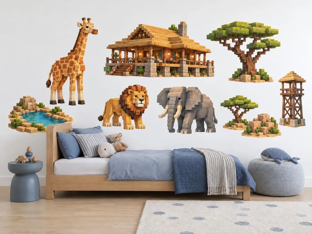 Minecraft Safari se žirafou a lvem arch 46 x 34 cm