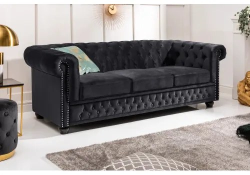 Sedacia súprava 40733 Chesterfield 3-sedenie Zamat Čierna  - Komfort-nábytok