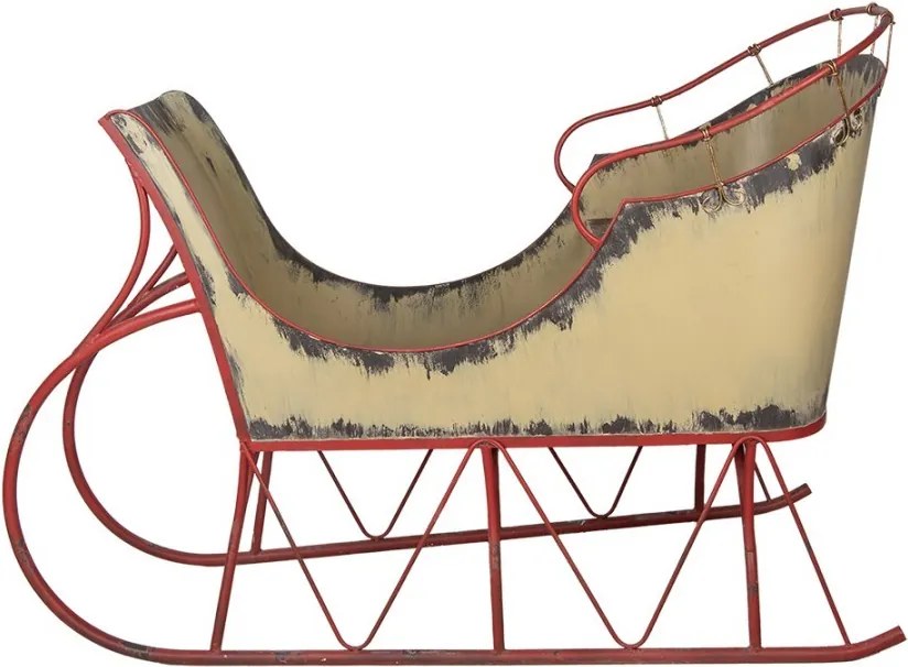 Veľké béžovo-červené kovové sane Christmas Sleigh - 156*73*104 cm