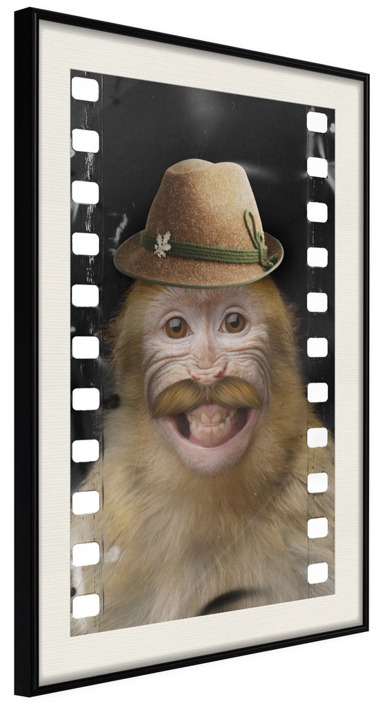 Artgeist Plagát - Monkey In Hat [Poster] Veľkosť: 30x45, Verzia: Čierny rám s passe-partout