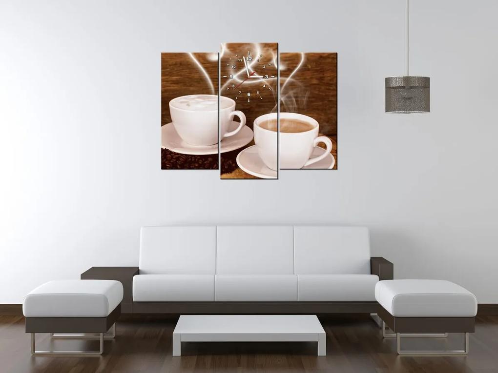 Gario Obraz s hodinami Romantika pri káve - 3 dielny Rozmery: 80 x 40 cm
