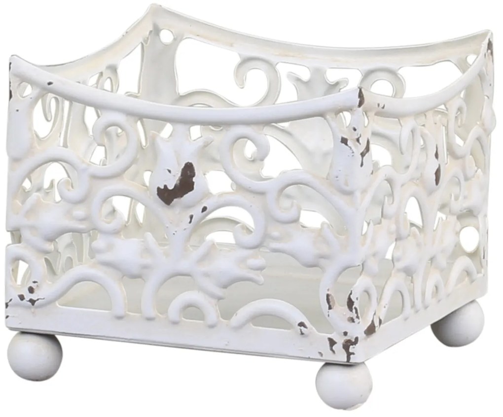 Krémový dekoračný kovový podnos / svietnik Tulip - 8*8*7cm