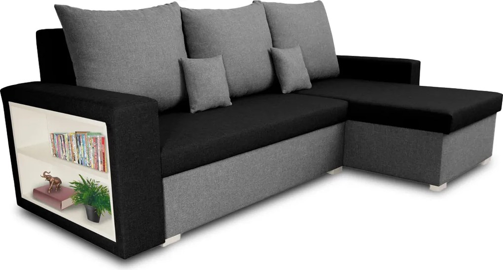 Rohová sedacia súprava s funkciou spania SAMI Čierna/svetlo šedá