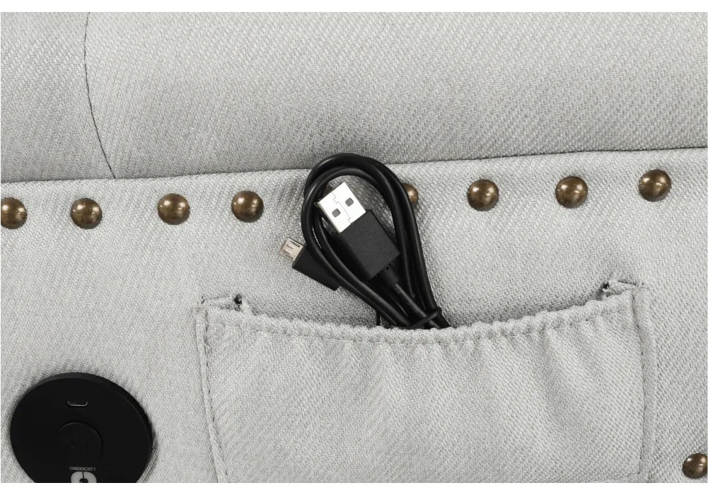 Rustikálna leňoška s bluetooth reproduktorom Gregor - svetlosivá / tmavý orech