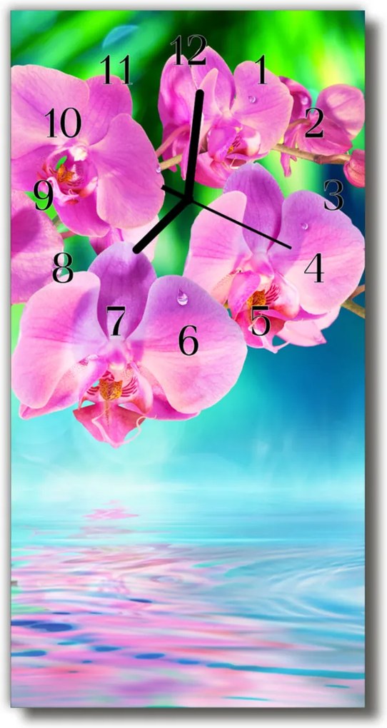Nástenné hodiny vertikálne  Kvety Farebné orchidey