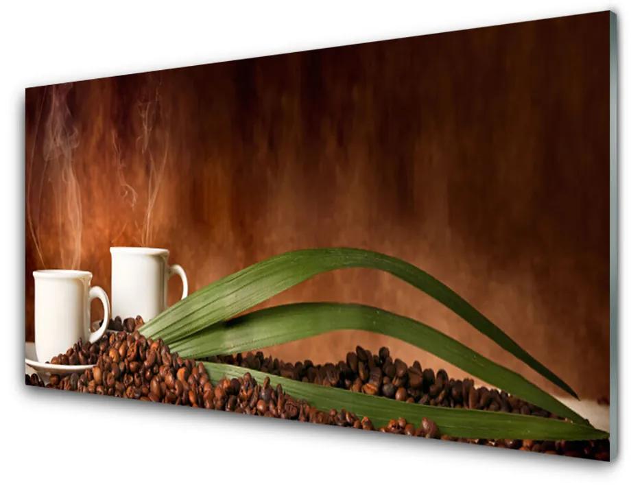 Obraz na skle Šálky káva zrnká kuchyňa 100x50 cm
