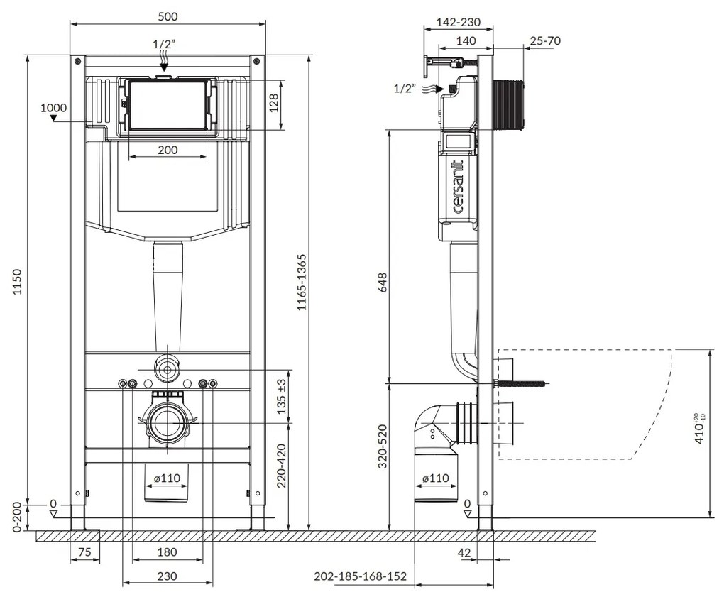 Cersanit City, System50 PNEU podomietkový rám + závesná wc misa City Square CleanOn + čierne tlačidlo Circle, S701-777