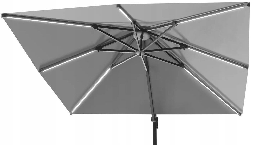 Záhradný slnečník s ochranným obalom a LED osvetlením ROMA 300 x 400 cm sivý