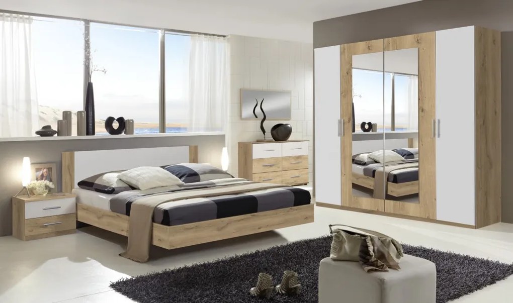 Posteľ s nočnými stolíkmi Nora 160x200 cm, doskový dub/biela