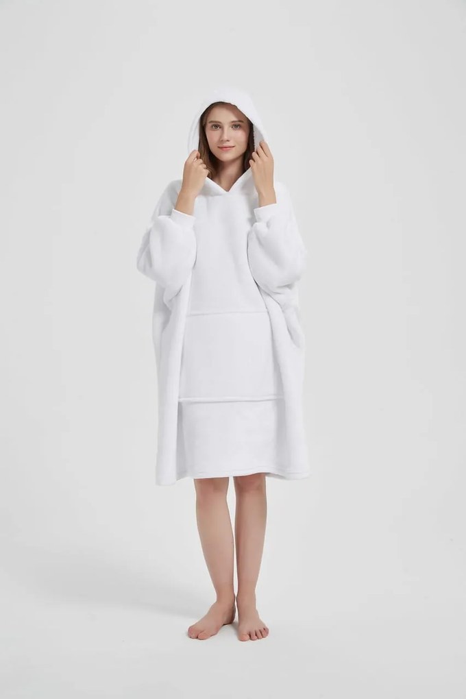 Deka s rukávmi HOODIE biela