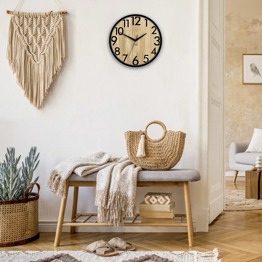 Drevené nástenné hodiny Focus 33 cm dub prírodný/čierny