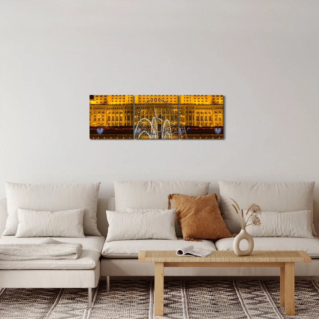 Obraz - Palác parlamentu, Bukurešť Rumunsko (s hodinami) (90x30 cm)