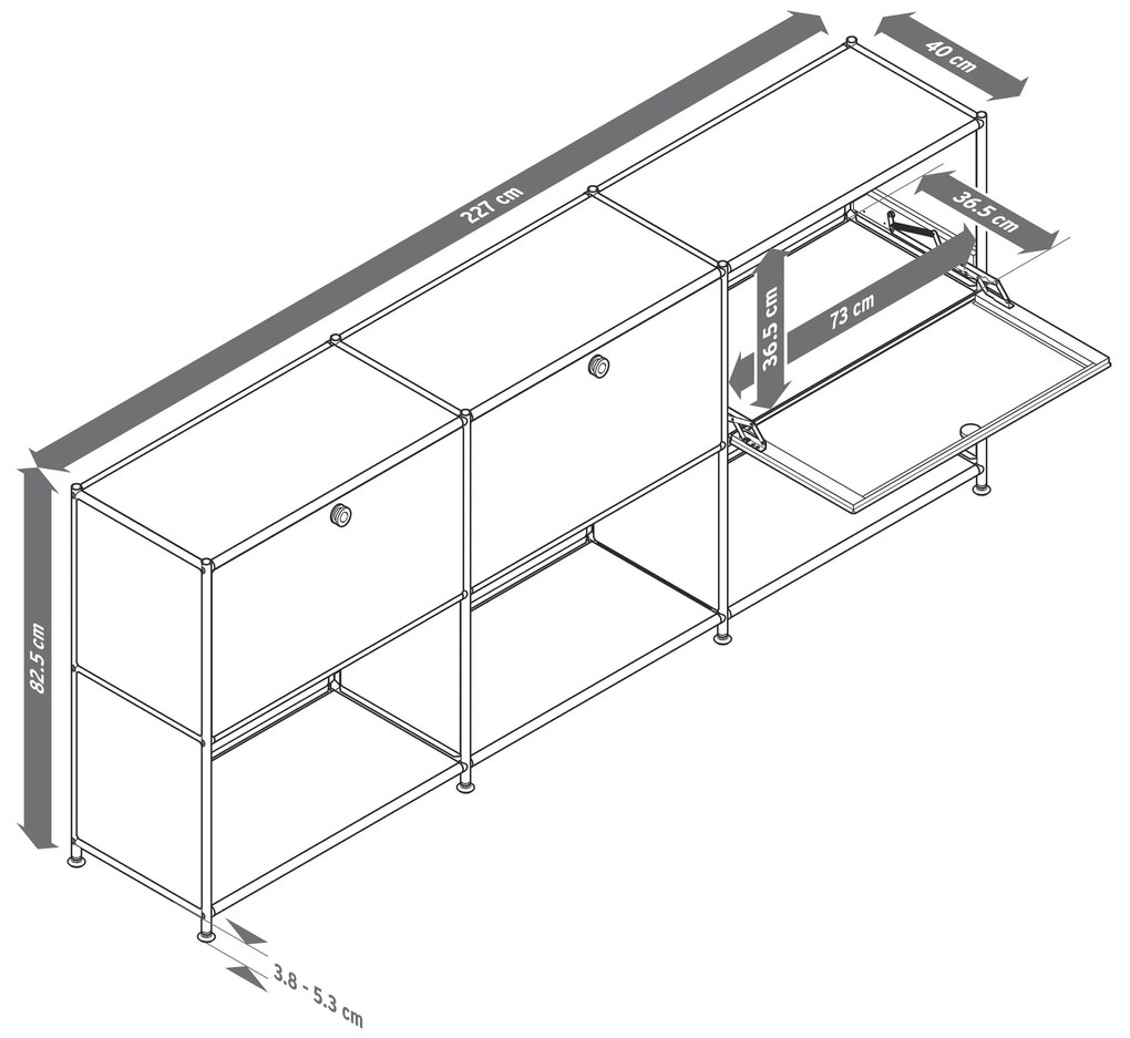 Kovový regál »CN3« s 3 premiestniteľnými priehradkami, sivý