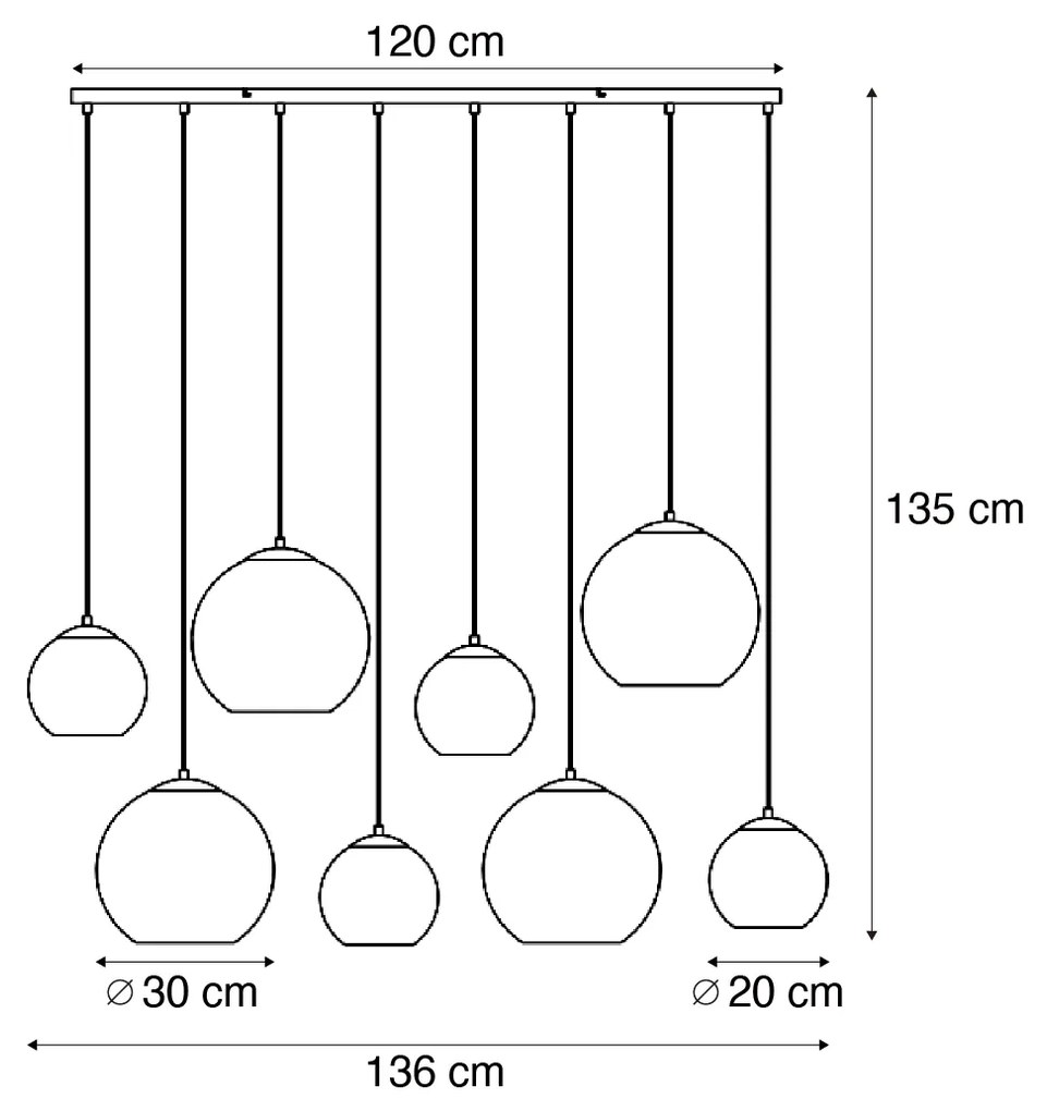 Závesná lampa Art Deco béžová s bielym sklom 8-Lights - Sandra