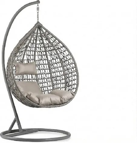 Sivé závesné kreslo KOKON so stojanom, svetlý vankúš