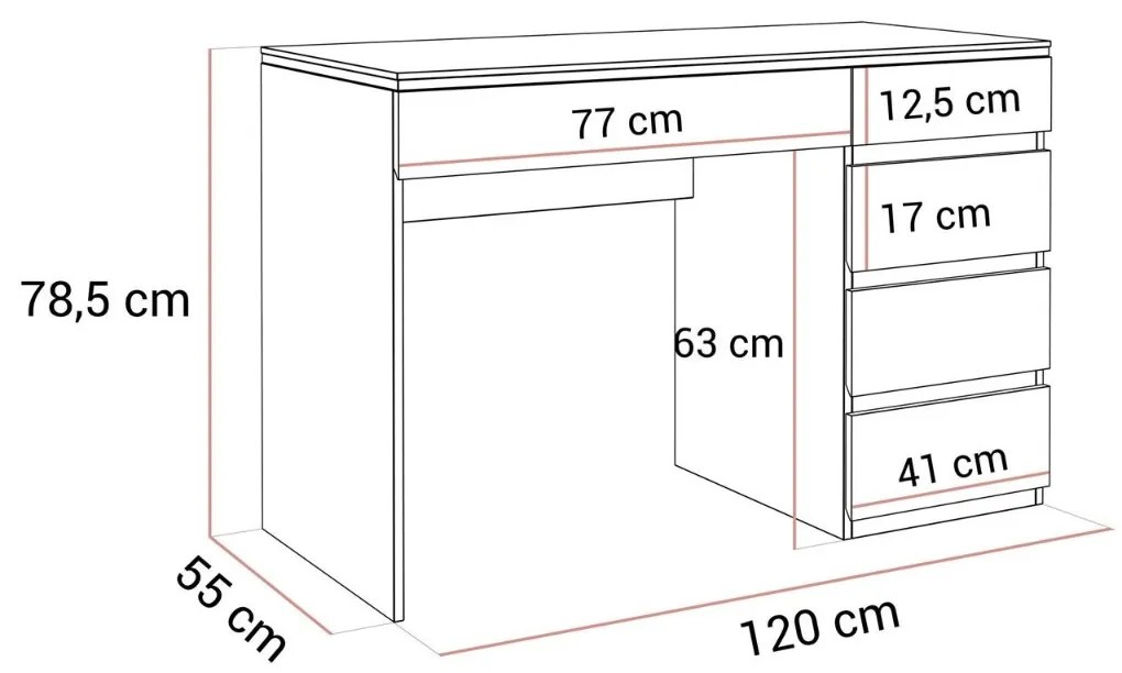 PISACÍ STÔL NESSIE BIELY LESK + STRIEBORNÝ 120 cm
