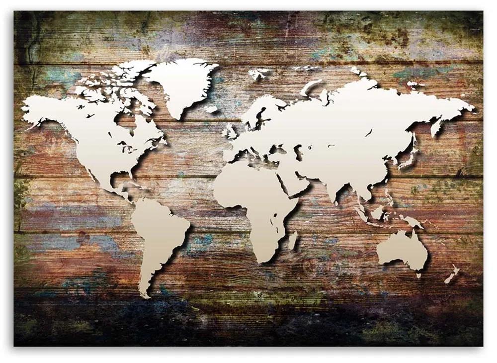 Gario Obraz na plátne Mapa sveta na starých doskách Rozmery: 60 x 40 cm