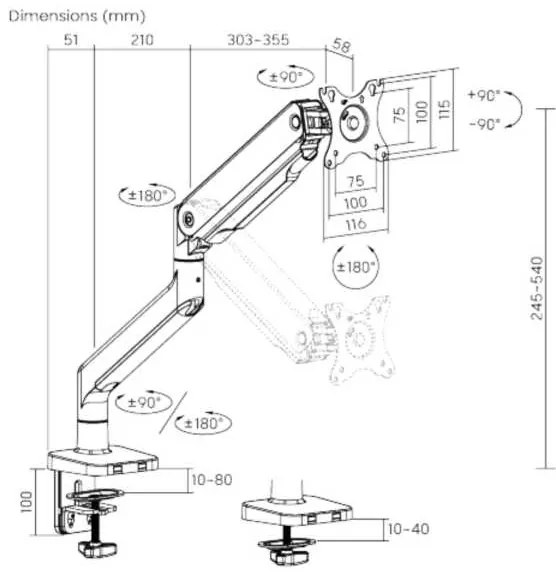 Držiak na monitor Brateck LDT60-C012 Heavy Duty, 1 rameno, čierna