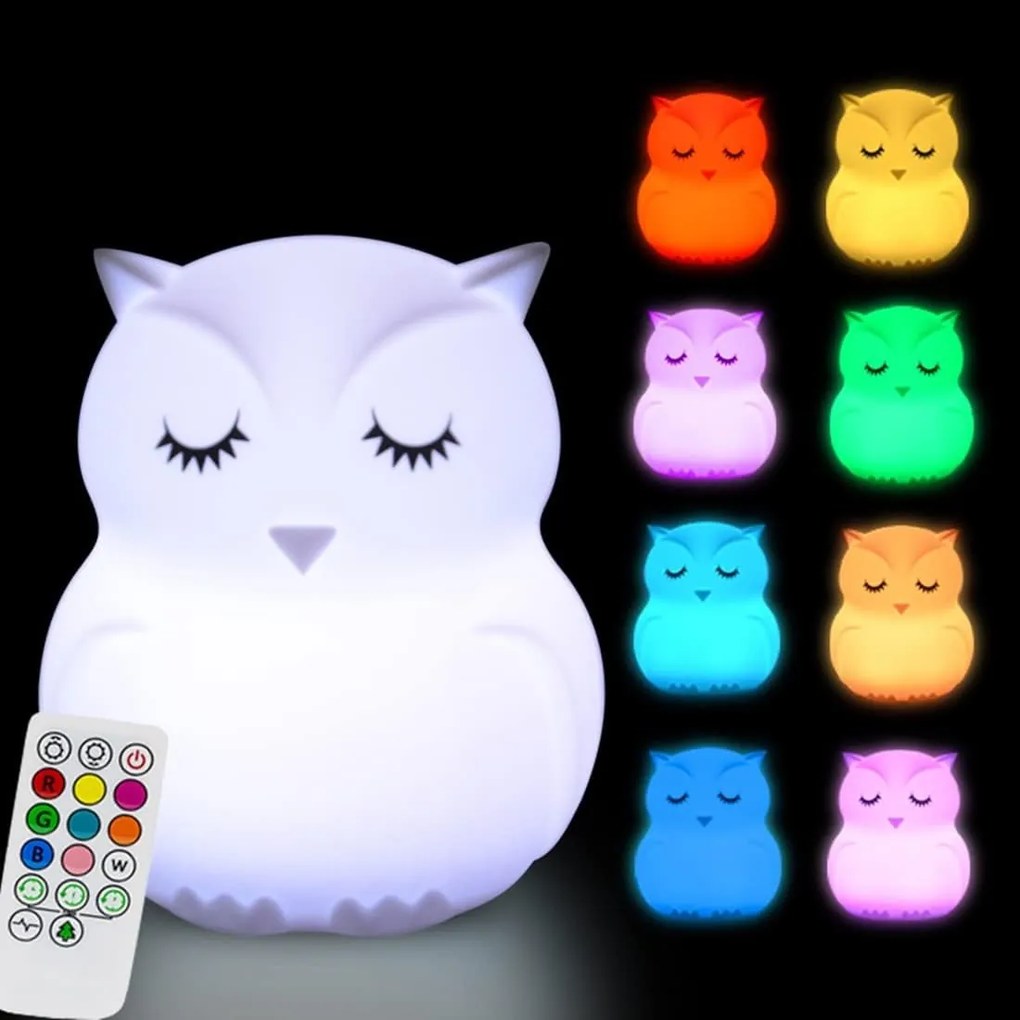 Silikónová nočná LED RGB lampa Sova