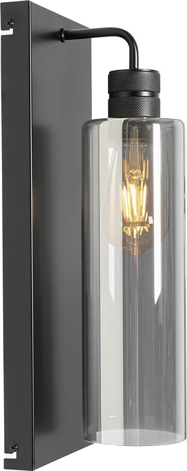 Moderná nástenná lampa čierna s dymovým sklom - Stavelot