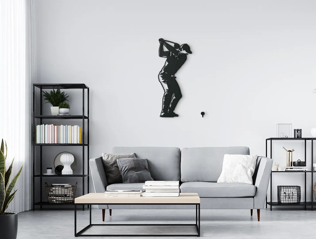 drevko Drevená nálepka na stenu Golfista Rozmer obrazu: 44,5 x 26 cm, Farba dekorácie: Čierna