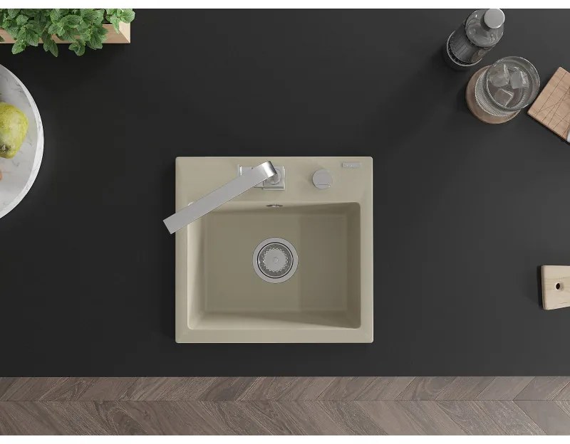 Mexen Milo, 1-komorový granitový drez 435x410x171 mm a chrómová batéria Rita, béžová, 6505-69-670300-00