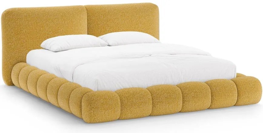 Čalúnená dvojlôžková posteľ s úložným priestorom s roštom 180x200 cm v horčicovej farbe Solange – Micadoni