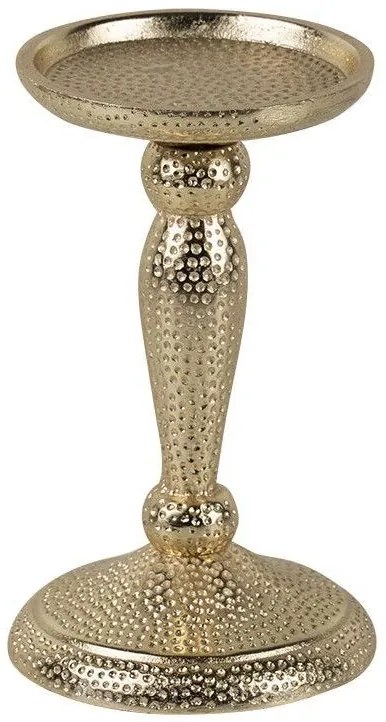 Champagne lesklý široký kovový svietnik s vyrytými bodkami Hamme - Ø 10*17cm