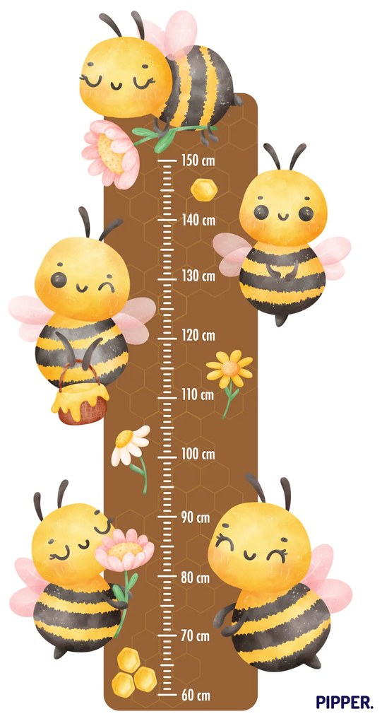 PIPPER. Textilná nálepka na stenu "Detský meter - Včielky"