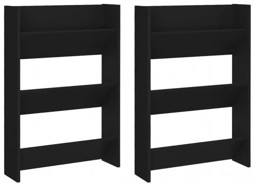 vidaXL Nástenné botníky 2 ks čierne 60x18x90 cm drevotrieska-