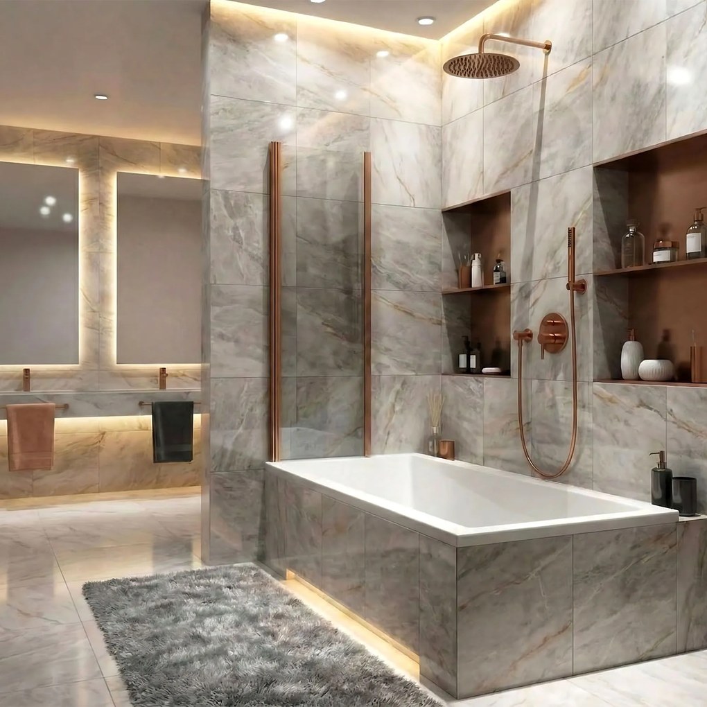 Rea Agat, 2-krídlová skladacia vaňová zástena 80x140 cm, medená matná, REA-W5696