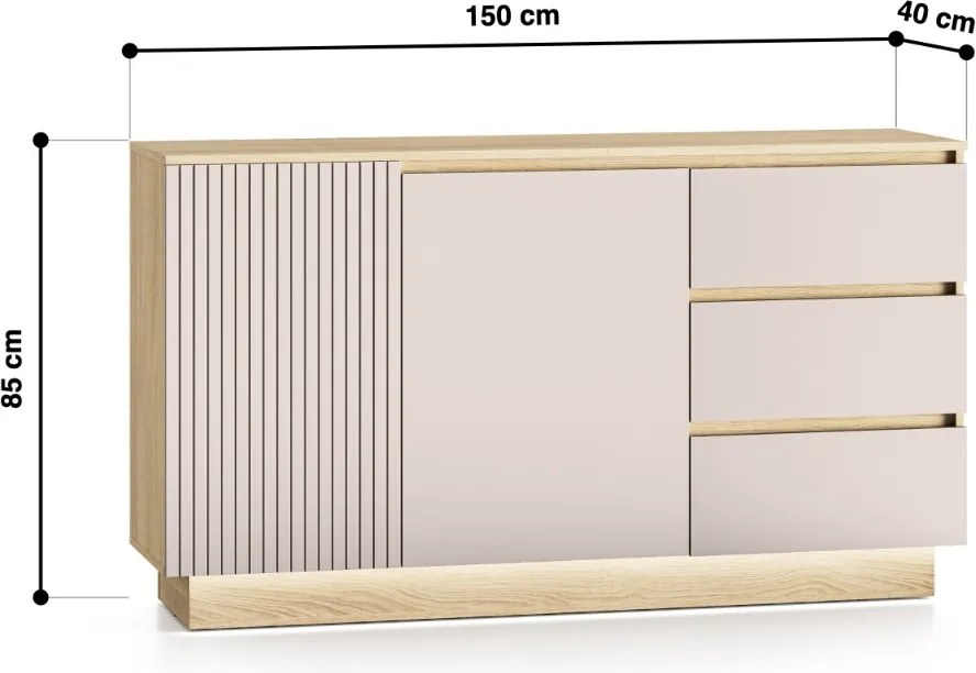 KOMODA AMARIS KAŠMÍR DUB MAVELIE LED 150 cm