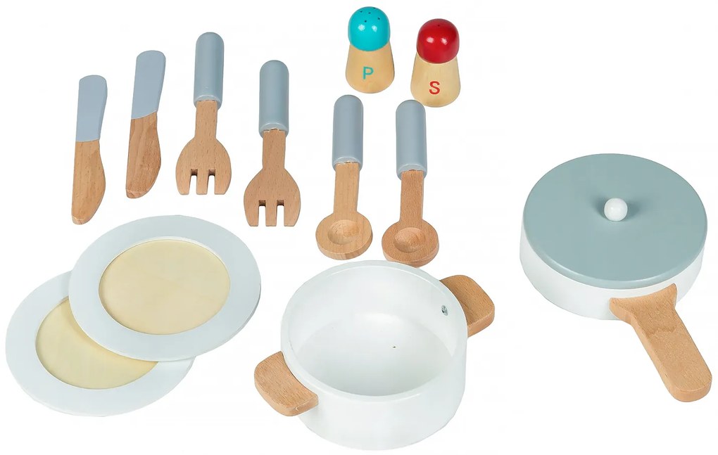 Drevená kuchynka ECOTOYS s 16 dielmi a zvukom