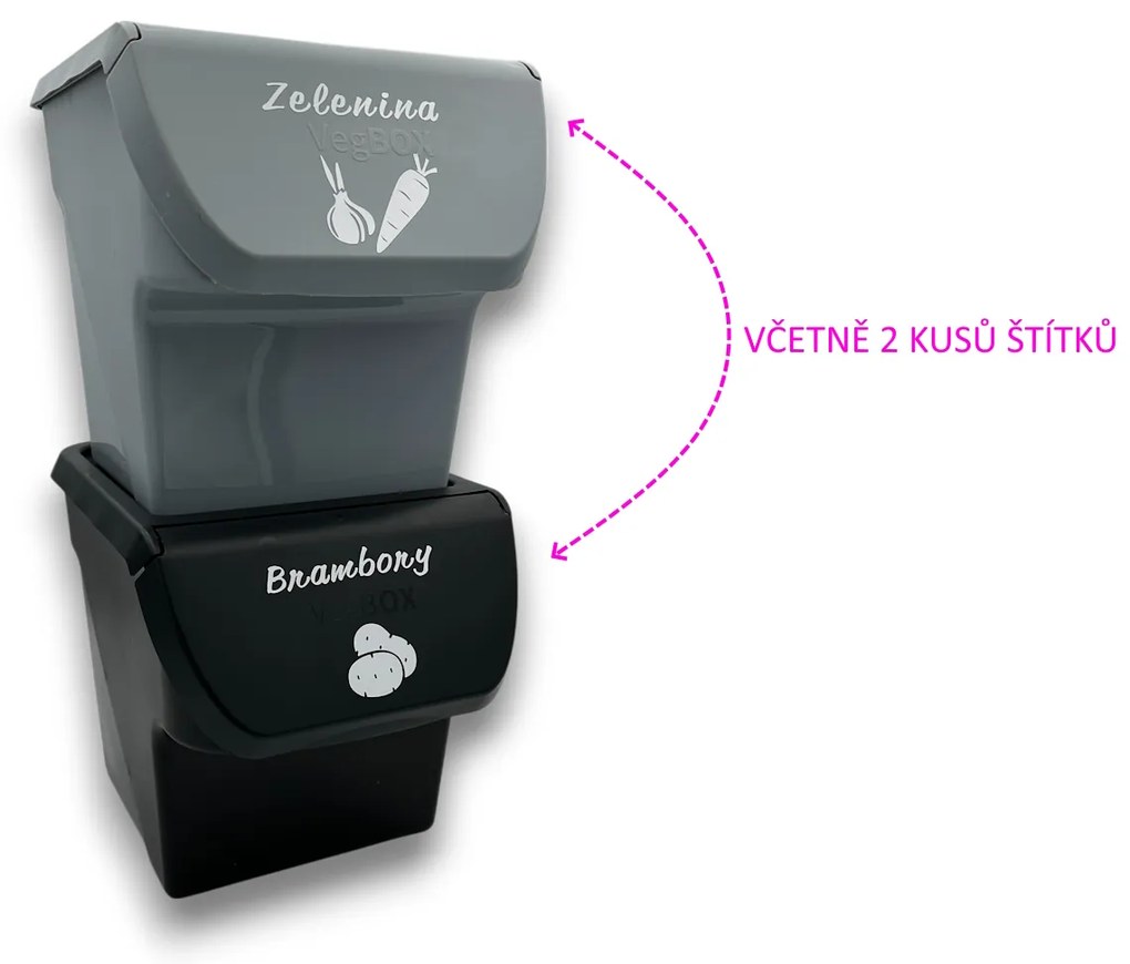 VILDE Sada 2ks úložných boxů VEGBOX na brambory a zeleninu s větráním, VEGBOX černý+šedý (14l )