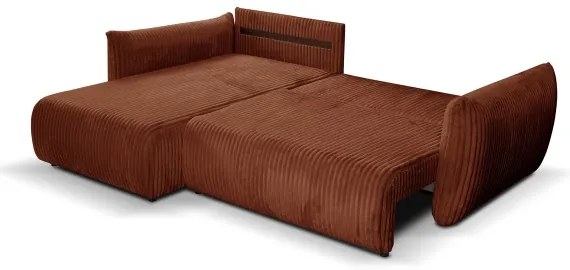 Univerzálna rozkladacia rohová sedacia súprava s úložným priestorom do tvaru L FRIDA, hnedá