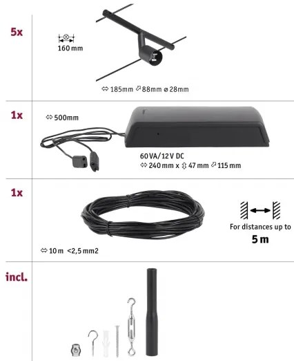 Paulmann 94446 - SADA 5xGU5,3/10W Bodové svietidlo SALT 230V čierna