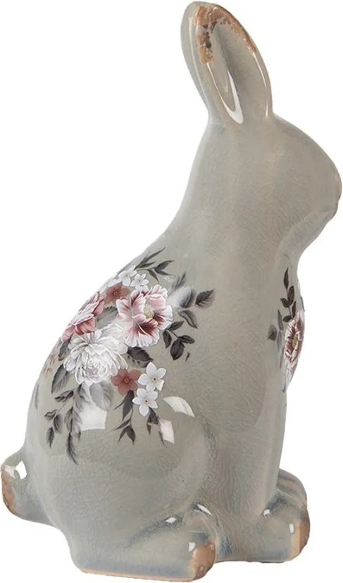 Zelená keramická dekorácia králik s kvetmi Floria M - 13*10*21 cm